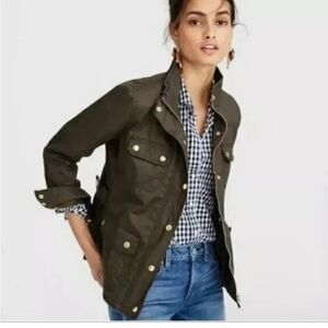 J Crew Downtown Field Jacket Womens S Brown/Olive Waxed Cotton Utility Military